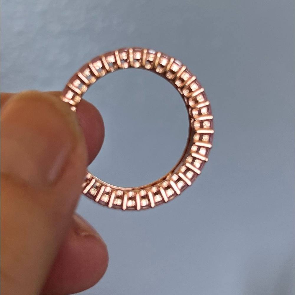 Beautiful Pink Moissanite Baguette Eternity Band Rose Gold/925 Ring Size 9 - Picture 5 of 7